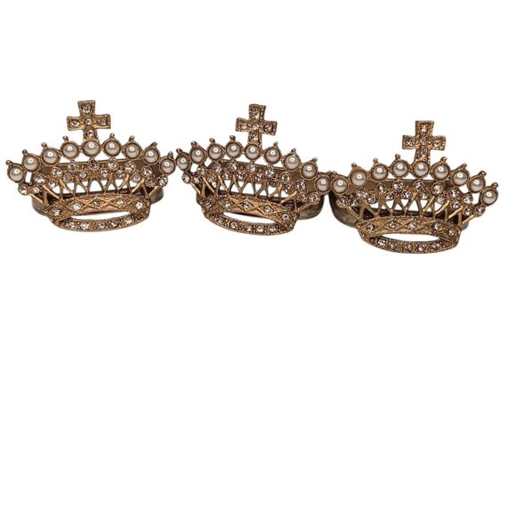 12 Crown Napkin Ring Holders Gold With Rhinestones And Enamel 4 Different Styles - Picture 11 of 13